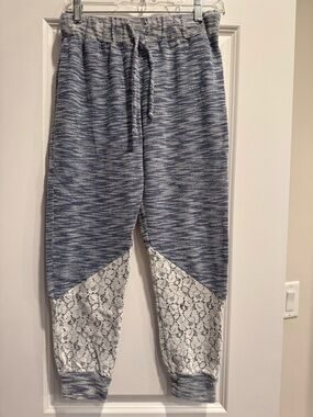Anthropologie Women's Blue Heather Lace-Trim Ankle Length Joggers